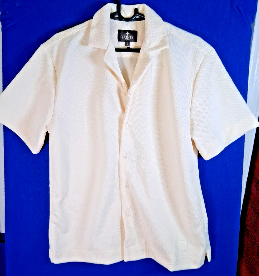 Saints Studio Mens Knit Shirt Shorts Set Cream Textured Camp Collar Size Small